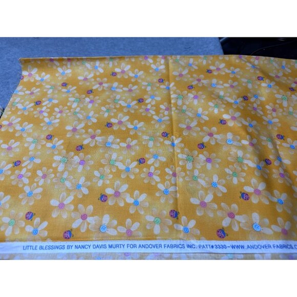 Little Blessings by Nancy Davis Murty for Andover Fabrics Yellow Daisy & Ladybug - Picture 3 of 5
